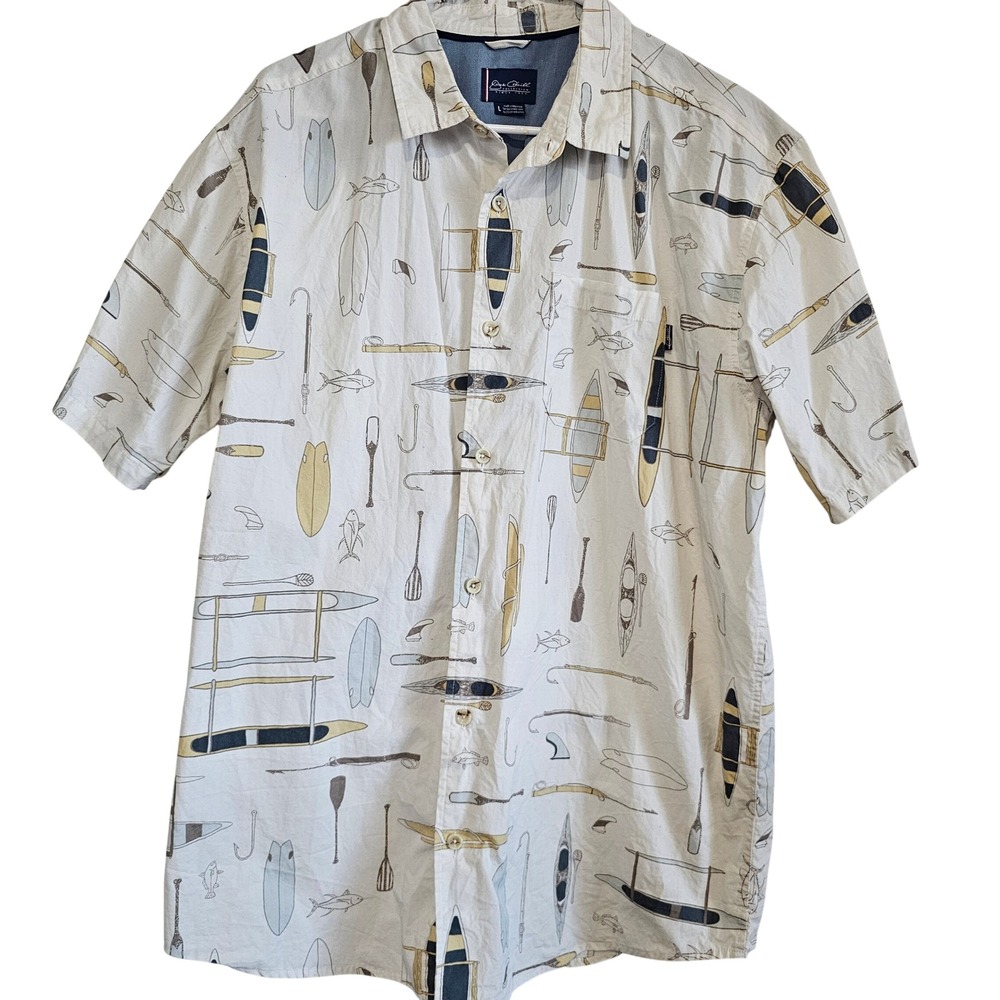 Jack O'Neill Collection Mens Large Kayak Surfboard Fishing Button‎ Down Shirt